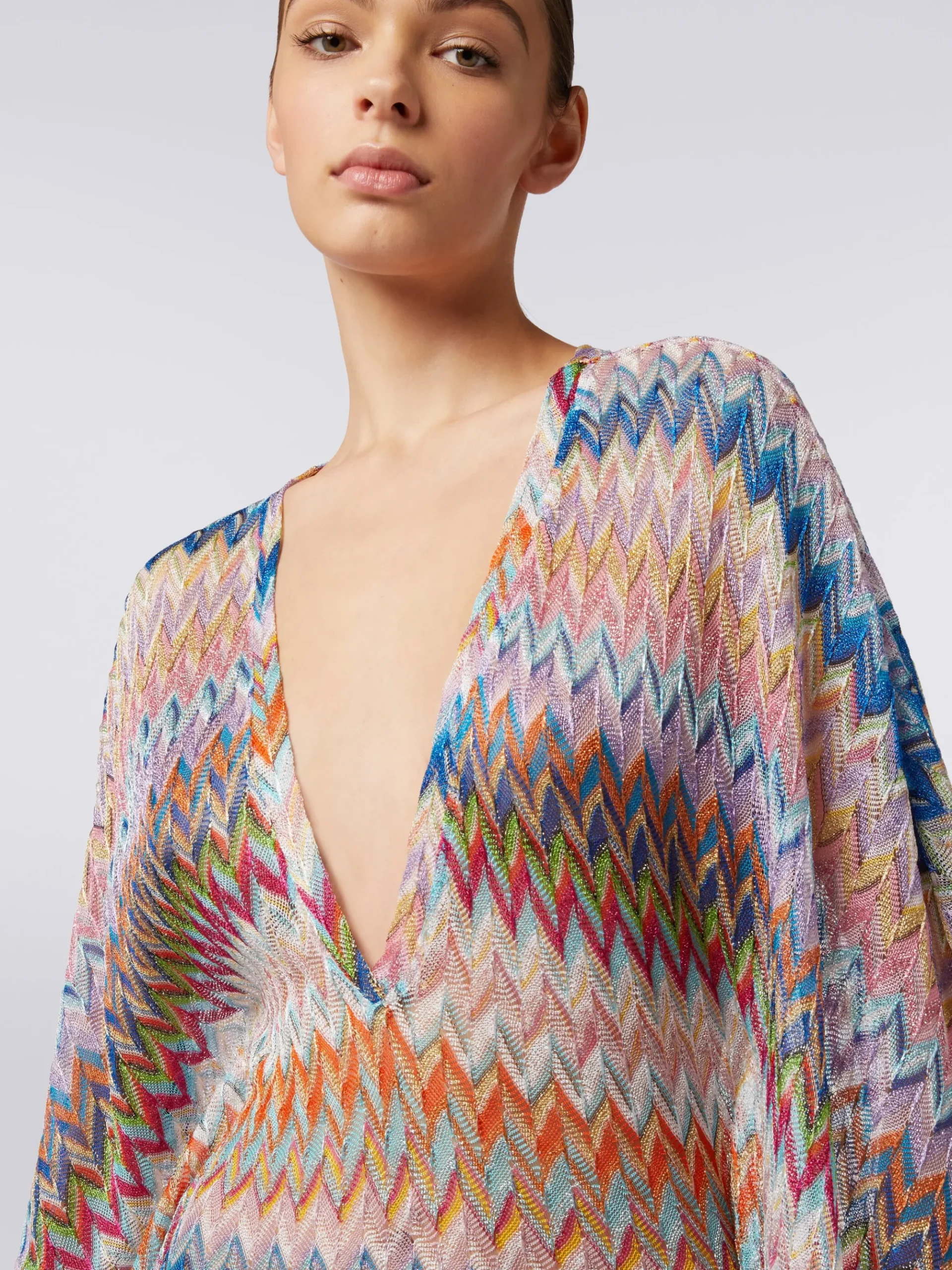 Caftan long avec encolure en V et lurex