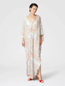 Caftan long avec lamé 3D zig zag et manches chauve-souris