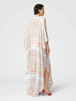 Caftan long avec lamé 3D zig zag et manches chauve-souris