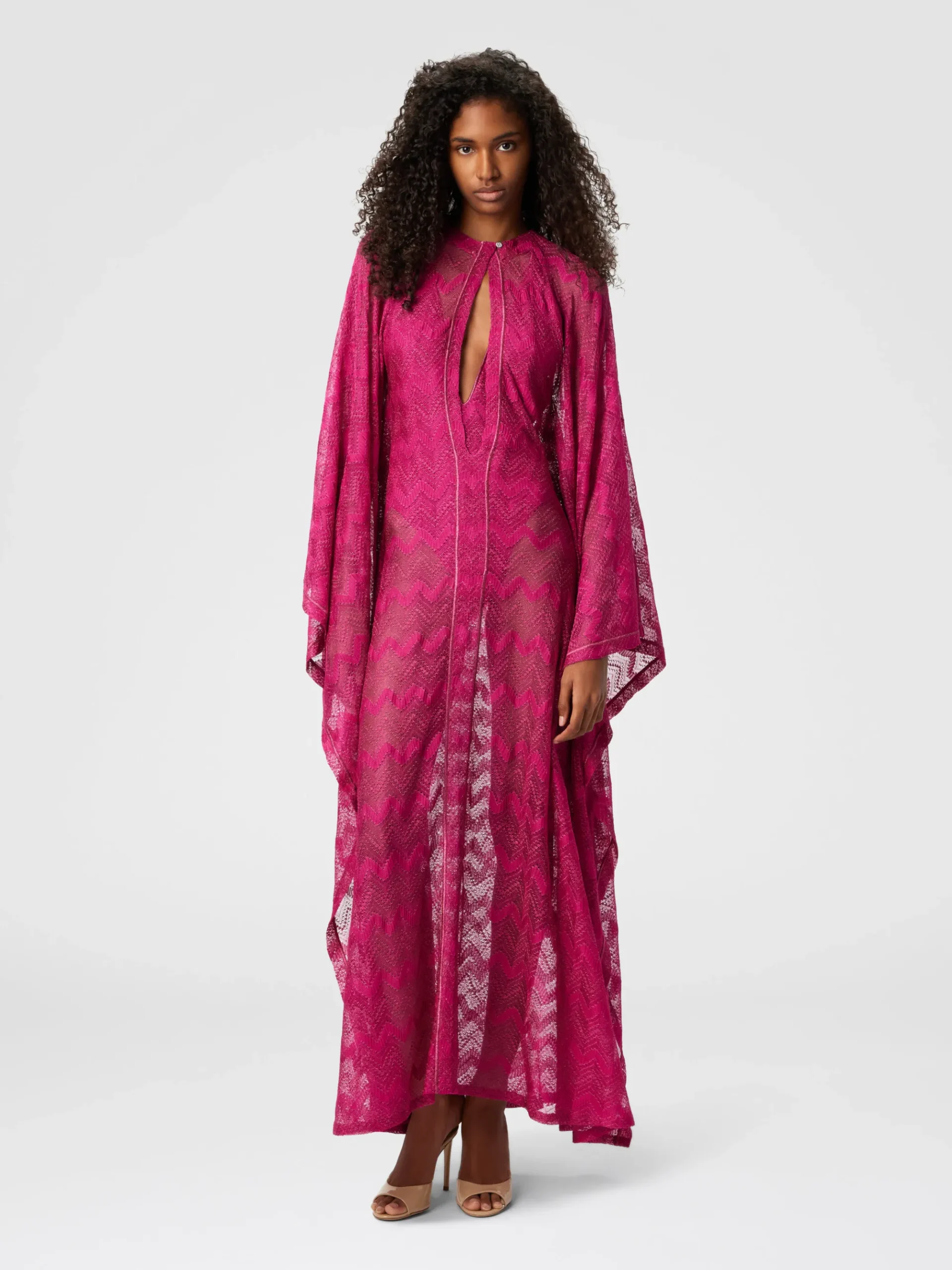 Caftan long couvrant en viscose lamée zigzag