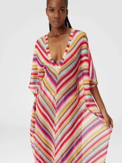 Caftan long en crochet rayé