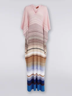 Caftan long en maille côtelée rayée avec lurex