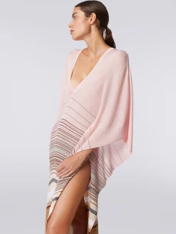 Caftan long en maille côtelée rayée avec lurex