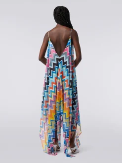 Caftan long style foulard en coton et soie imprimés