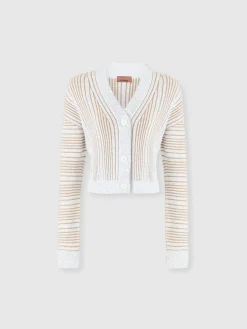 Cardigan court côtelé à sequins et col en V