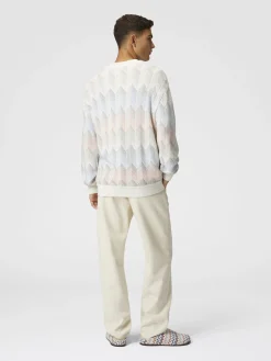 Cardigan dégradé en coton mélangé à chevrons avec poches