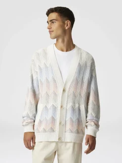 Cardigan dégradé en coton mélangé à chevrons avec poches