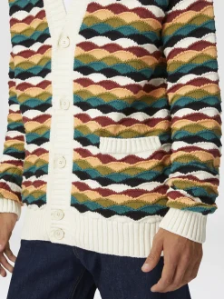 Cardigan en coton mélangé à motif vagues et passepoil contrasté