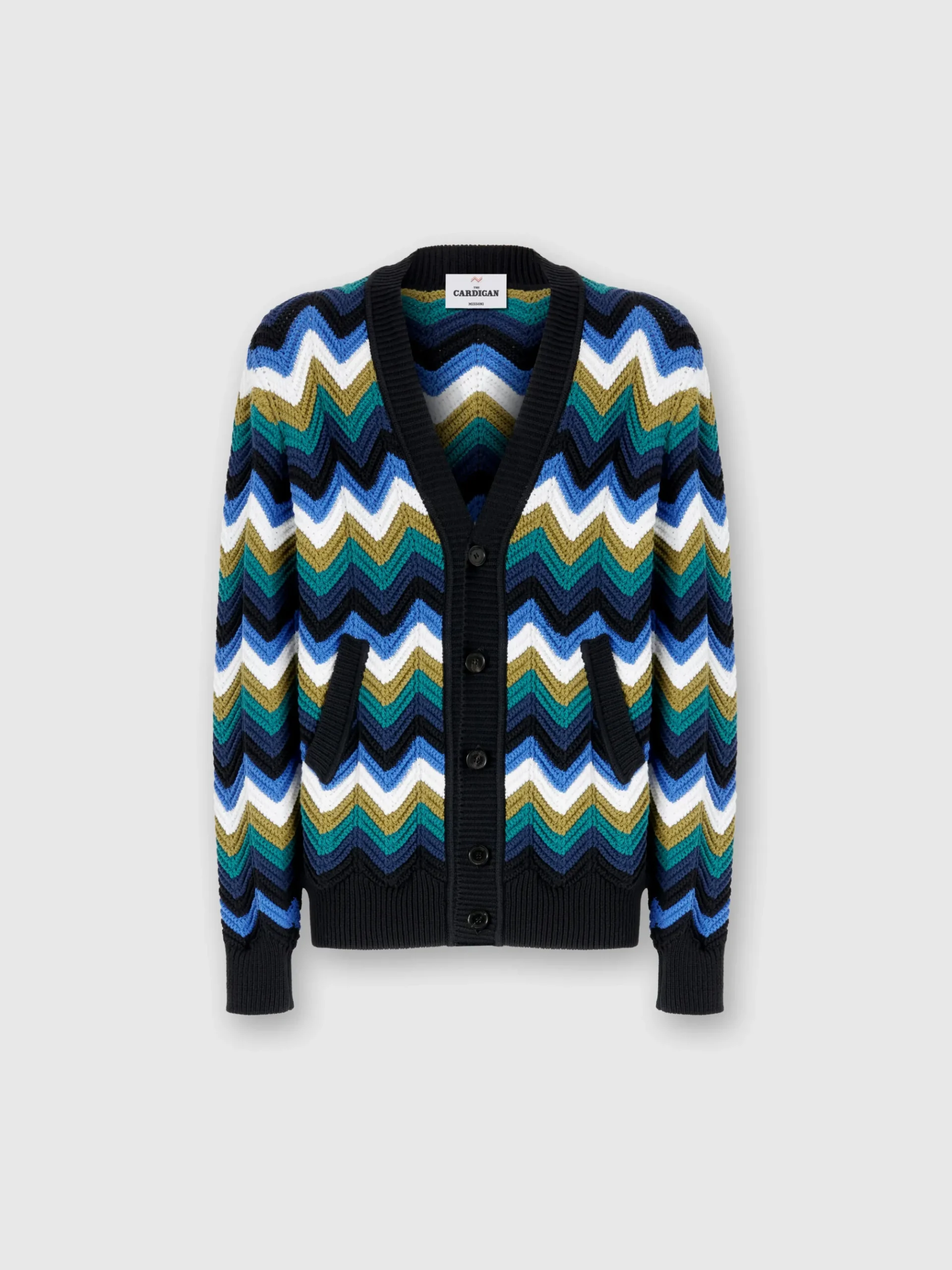 Cardigan en maille à chevrons avec poches et passepoil contrasté