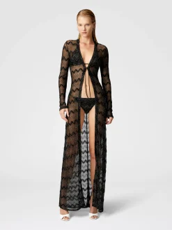 Cardigan long en viscose lamée zigzag