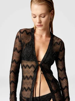 Cardigan long en viscose lamée zigzag