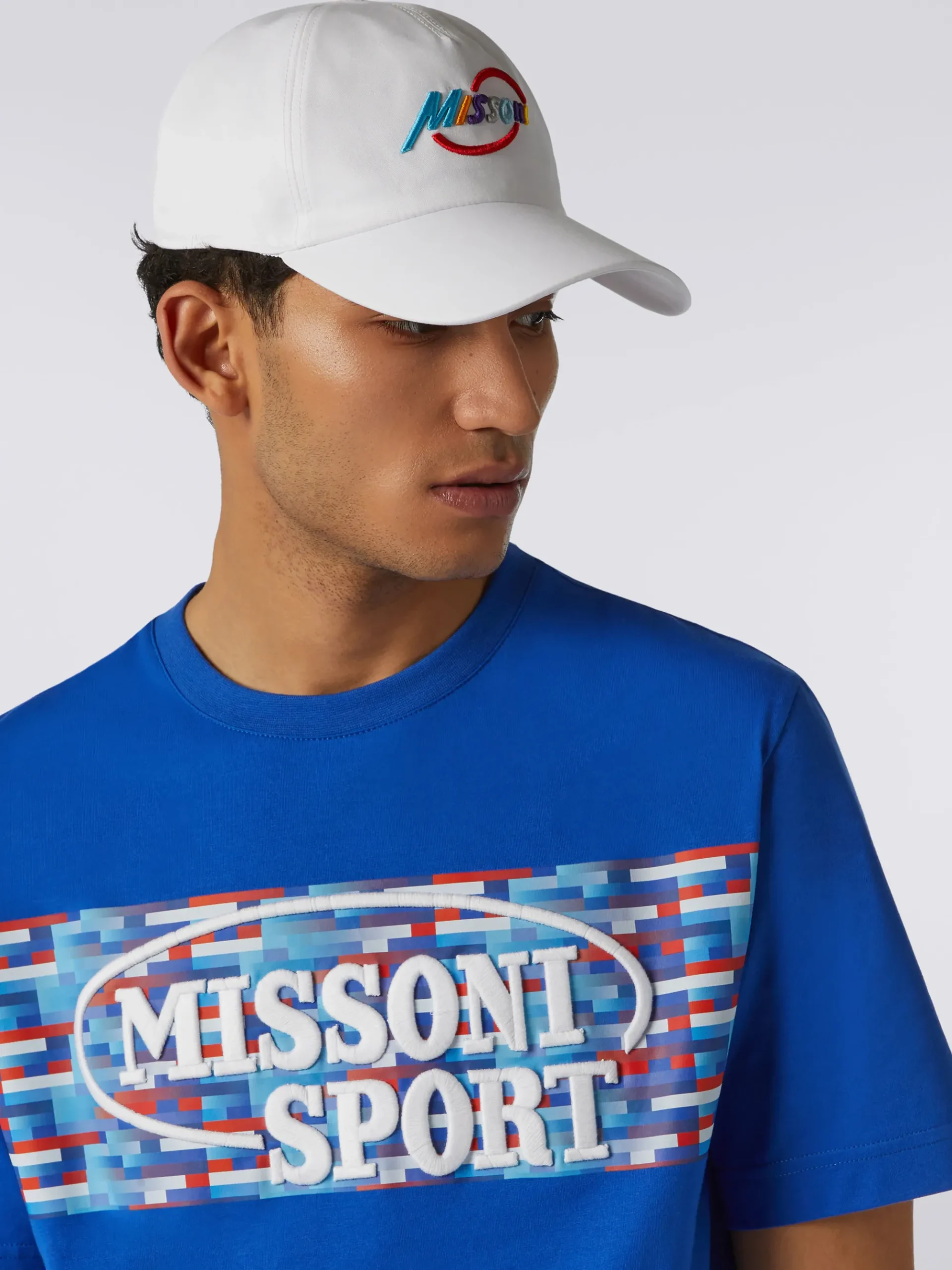 Chapeau avec visière en coton et imprimé logo multicolore