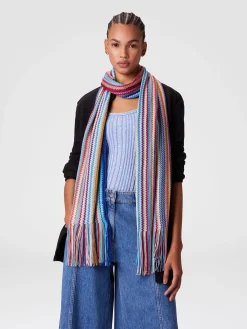 Écharpe en 100 % viscose avec motif zigzag et franges