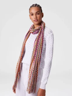 Écharpe en mélange de viscose zig zag avec longues franges