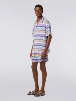 Chemise à manches courtes style bowling en viscose à chevrons