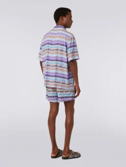 Chemise à manches courtes style bowling en viscose à chevrons