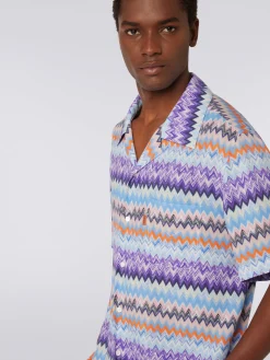 Chemise à manches courtes style bowling en viscose à chevrons