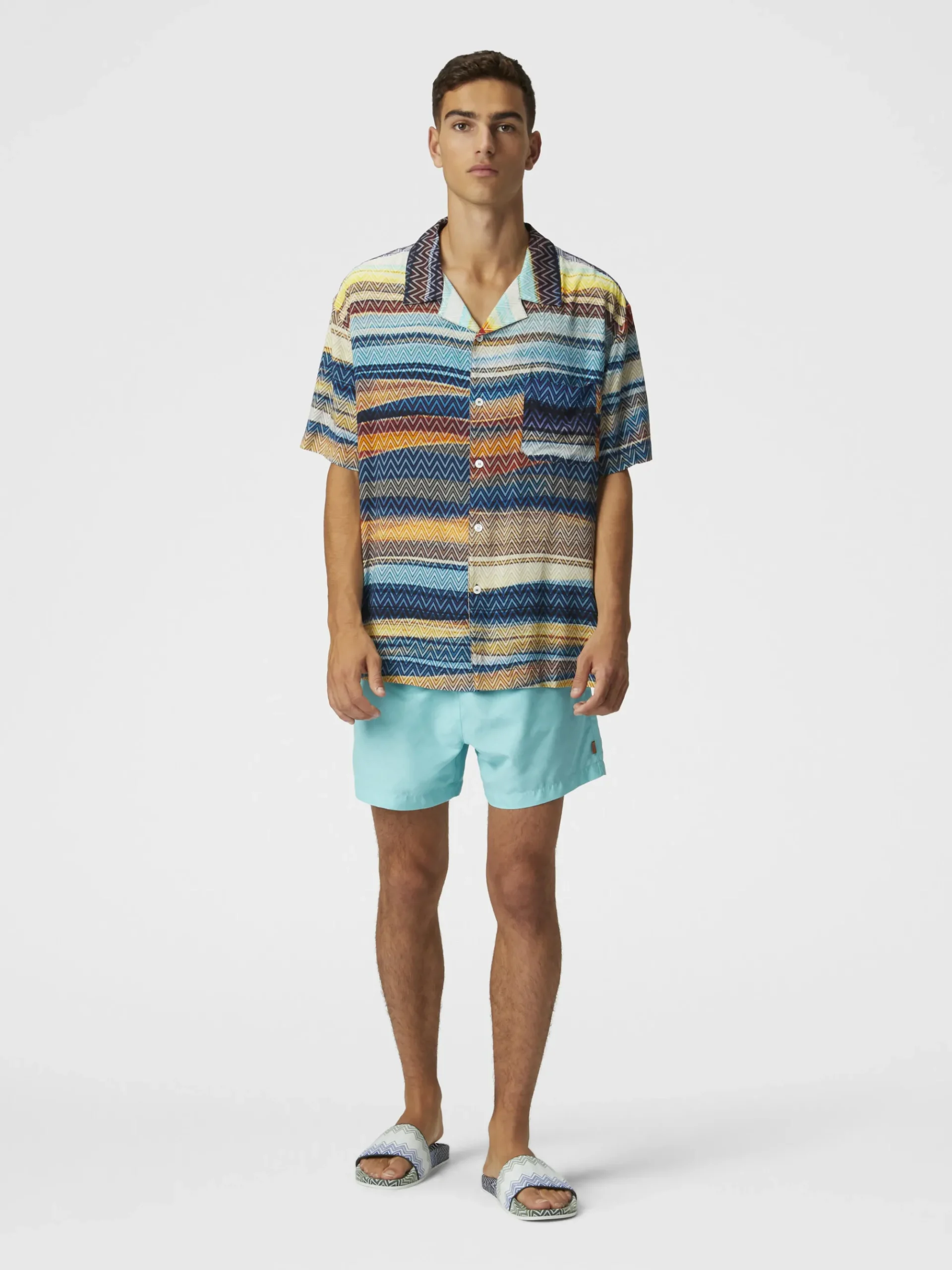 Chemise bowling avec imprimé zigzag dégradé et poche poitrine