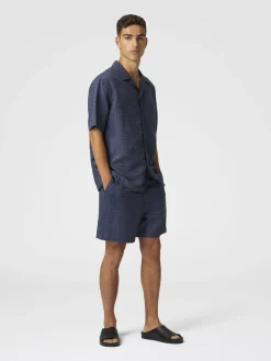 Chemise bowling en coton, viscose et lin avec motif zigzag brillant