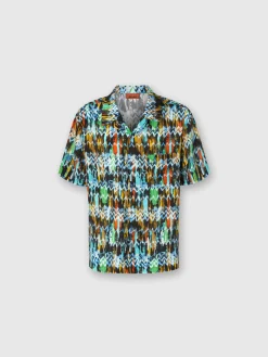 Chemise bowling en viscose à imprimé zigzag effet brossé