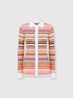 Chemise côtelée rayée en coton et viscose avec finitions contrastées