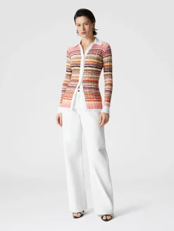 Chemise côtelée rayée en coton et viscose avec finitions contrastées