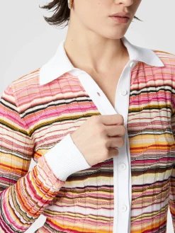 Chemise côtelée rayée en coton et viscose avec finitions contrastées