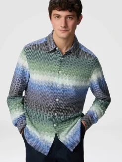 Chemise en maille de coton zig zag dégradée avec poche poitrine