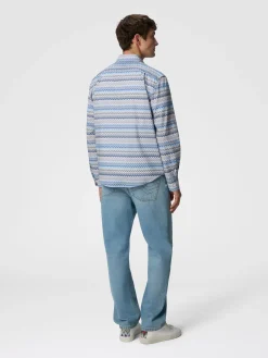 Chemise en popeline de coton zig zag avec poche poitrine