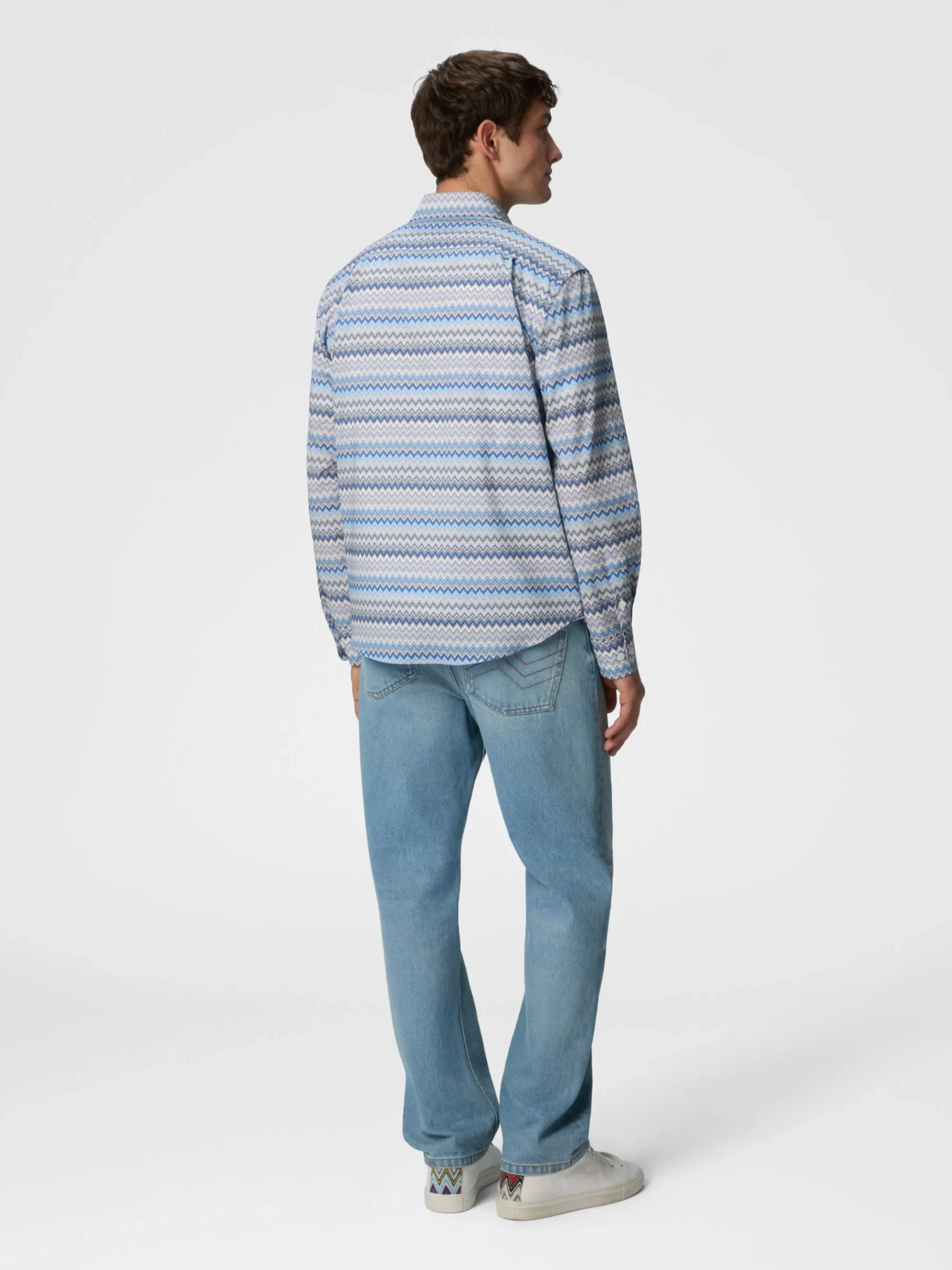 Chemise en popeline de coton zig zag avec poche poitrine