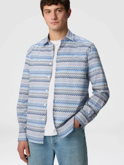 Chemise en popeline de coton zig zag avec poche poitrine