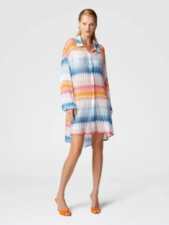 Chemise oversize en viscose mélangée lamé zigzag