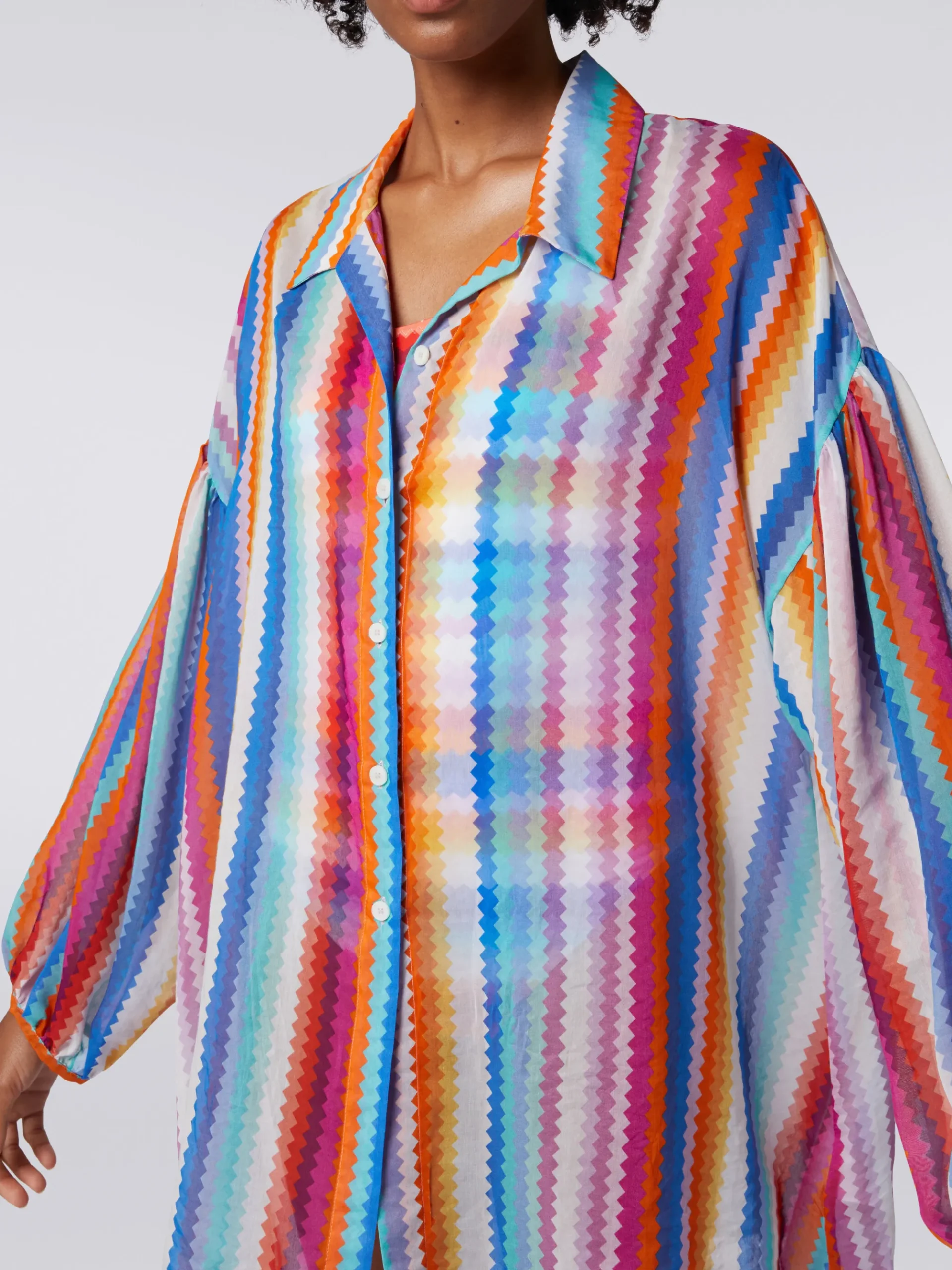 Chemisier en coton et soie à imprimé zig zag