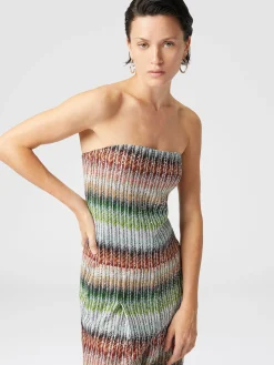 Combinaison bustier longue en maille zigzag dégradée à sequins