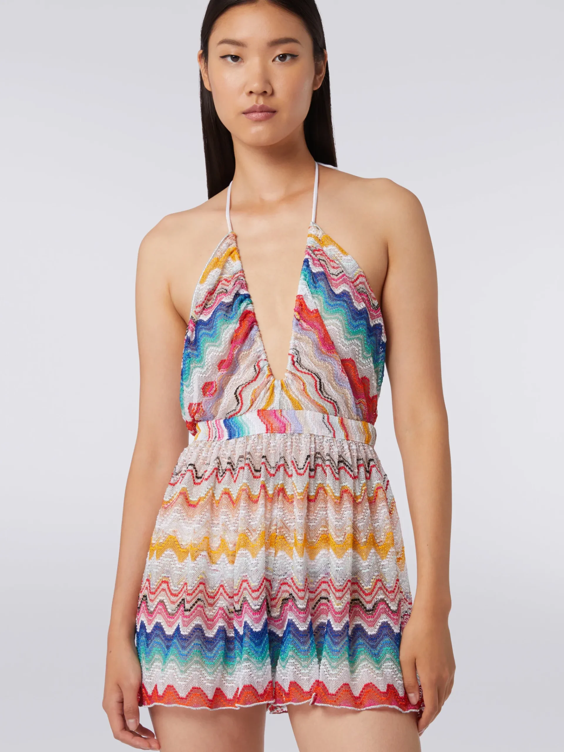 Combinaison courte à motif ondulé avec lurex