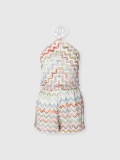 Combinaison courte avec lamé zig zag 3D et décolleté dos nu