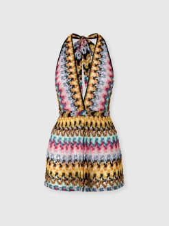 Combinaison courte en dentelle de viscose lamée