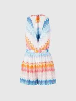 Combinaison courte en viscose mélangée zig zag lamé avec col en V