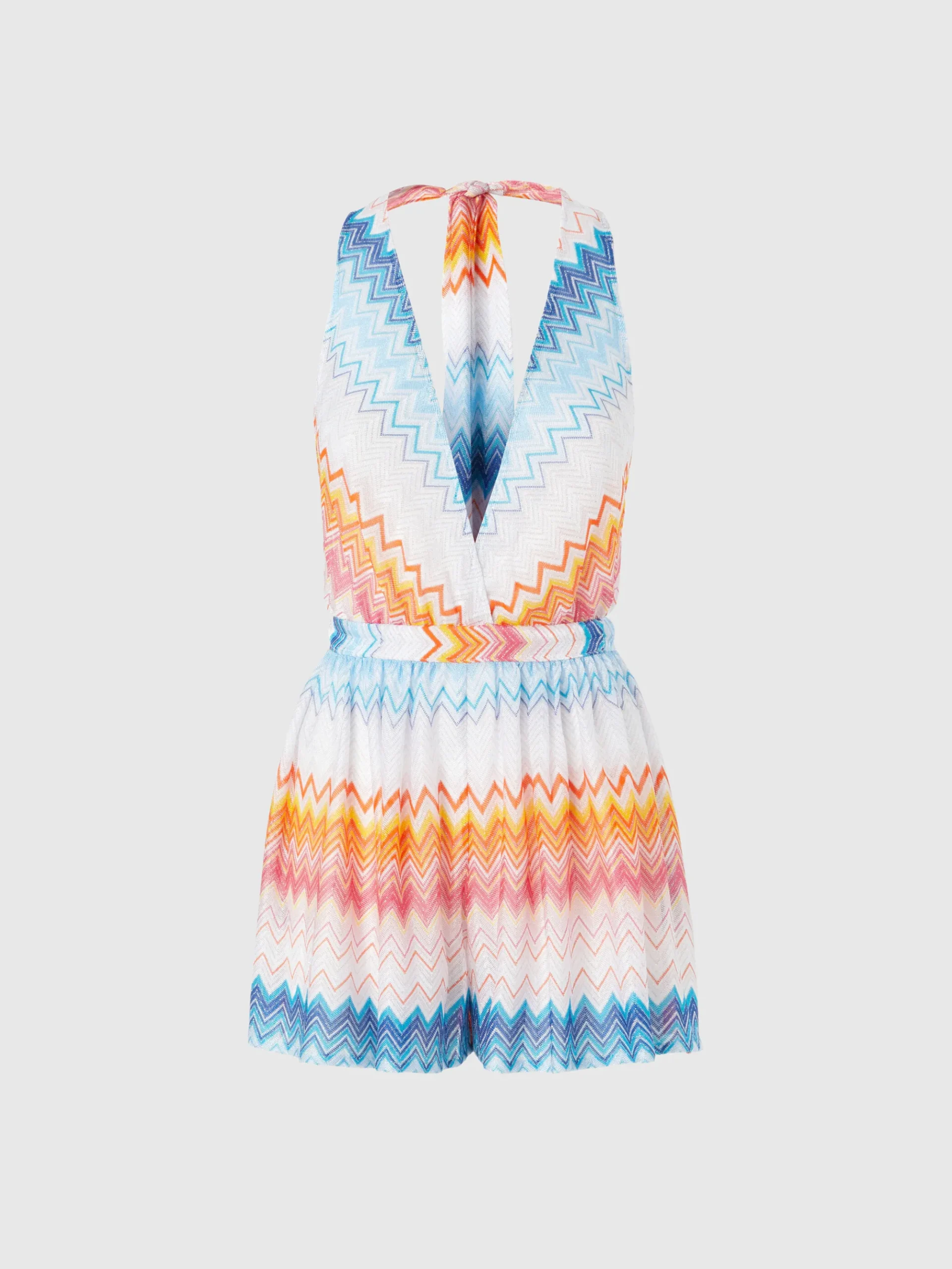 Combinaison courte en viscose mélangée zig zag lamé avec col en V