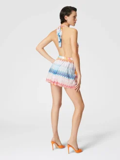 Combinaison courte en viscose mélangée zig zag lamé avec col en V