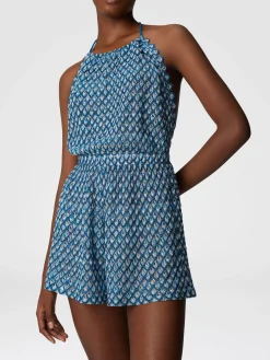 Combinaison short en viscose à motif coquille lamé