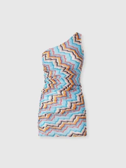 Couverture de maillot de bain courte monospalla avec motif zigzag
