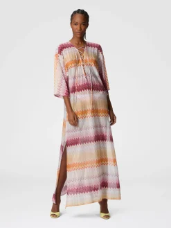 Couvre-couvrage long en viscose mélangée lamé zigzag