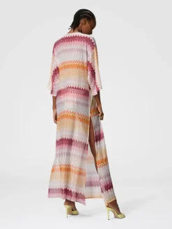 Couvre-couvrage long en viscose mélangée lamé zigzag