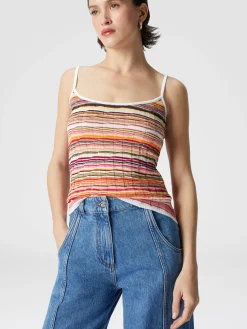 Débardeur côtelé en coton et viscose rayé avec finitions contrastées