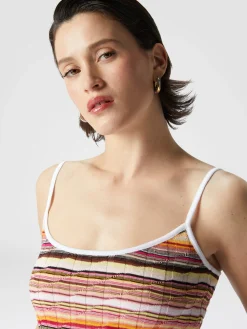 Débardeur côtelé en coton et viscose rayé avec finitions contrastées