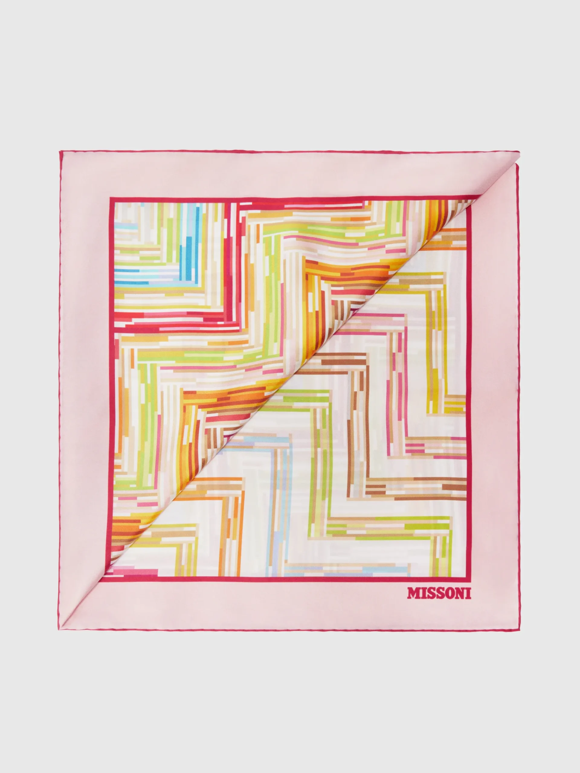 Foulard en 100 % soie avec motif zigzag et bord imprimé