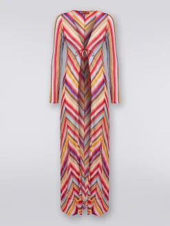 Gilet de plage long en crochet rayé