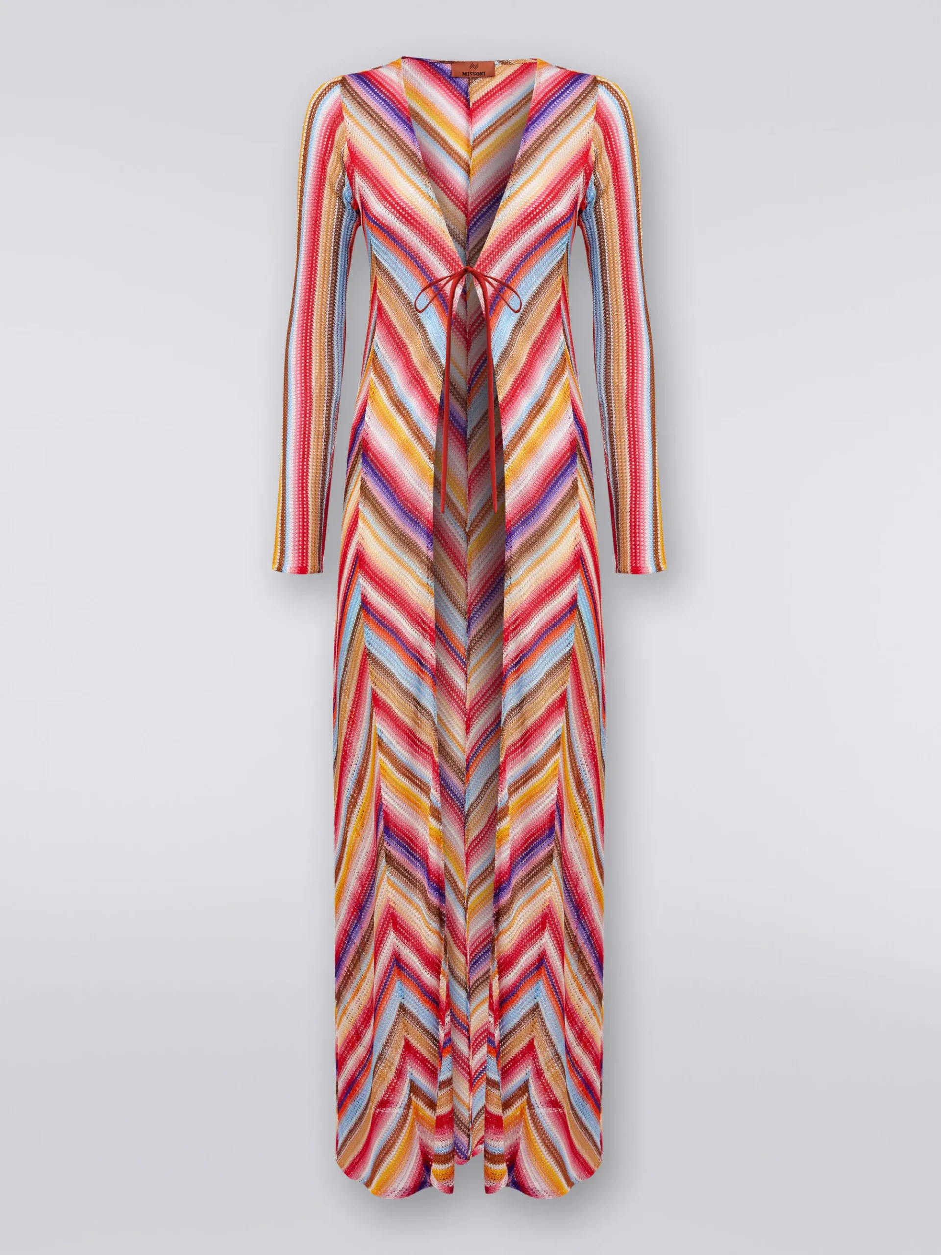 Gilet de plage long en crochet rayé