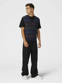 Gilet dégradé en coton mélangé à chevrons avec col en V